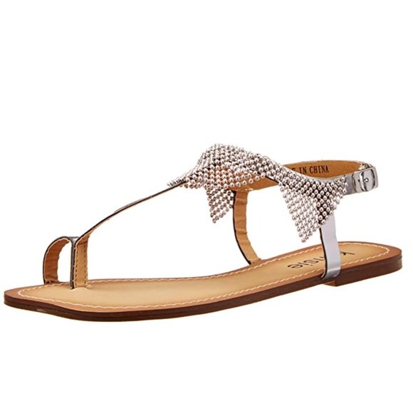 Kensie 9.5 Metallic Silver Tommie Toe Ring Sandals - Picture 1 of 8